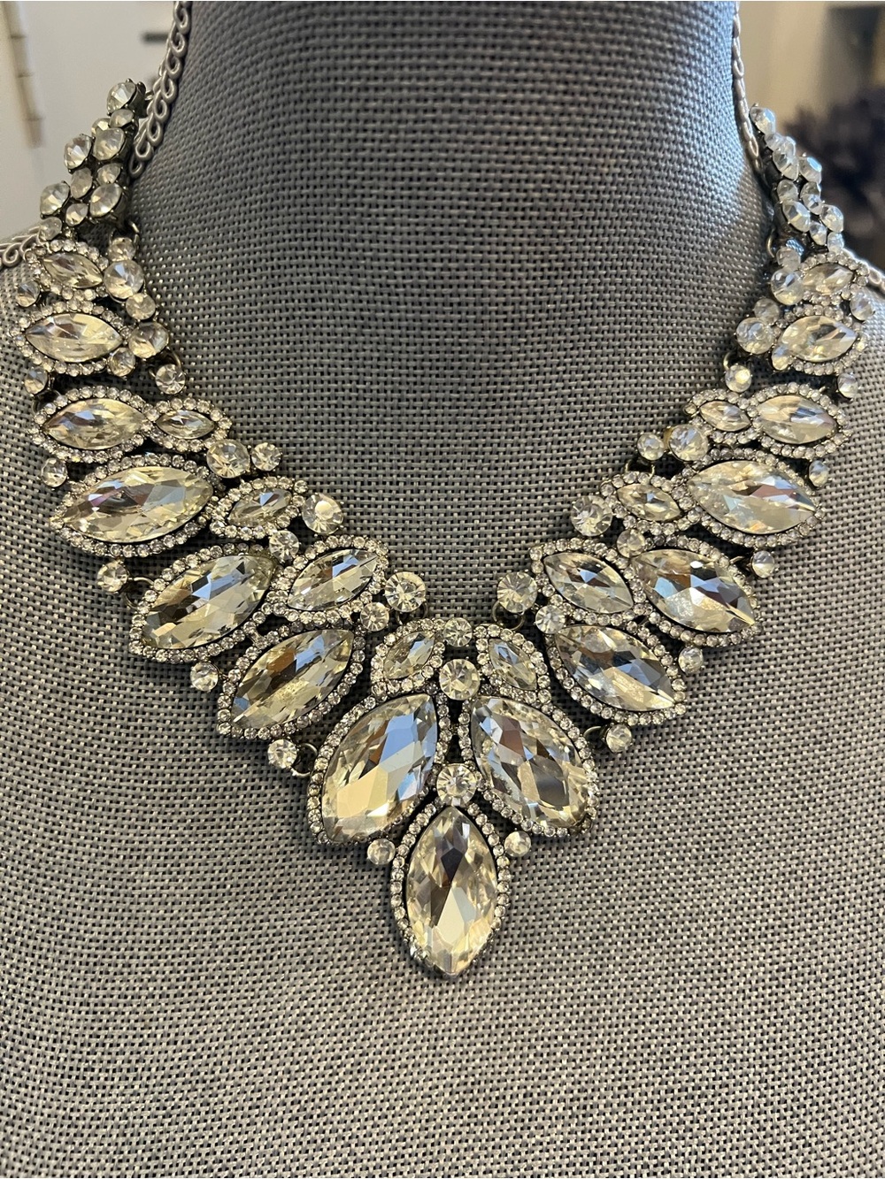 Crystal Statement Necklace - Clear Crystal Bib Necklace